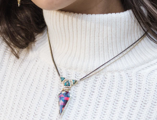 Fearless Turquoise Diamond Necklace in 14K Yellow Gold Plated Sterling Silver