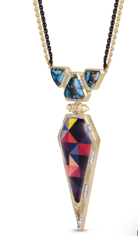Fearless Turquoise Diamond Necklace in 14K Yellow Gold Plated Sterling Silver