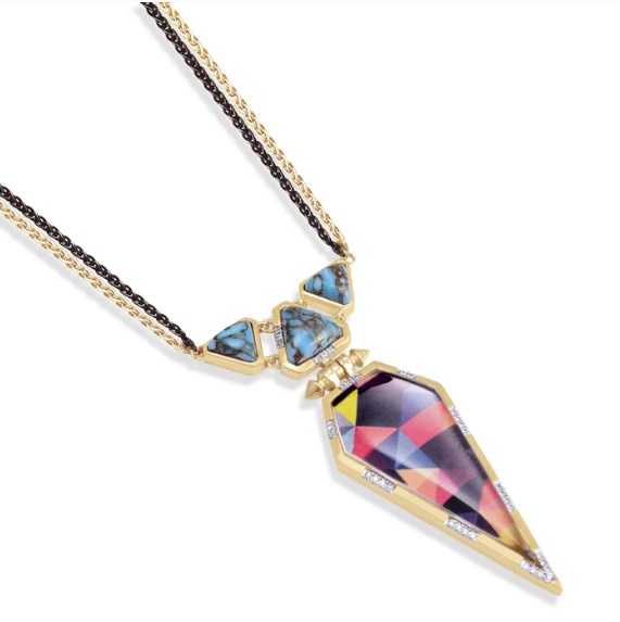 Fearless Turquoise Diamond Necklace in 14K Yellow Gold Plated Sterling Silver