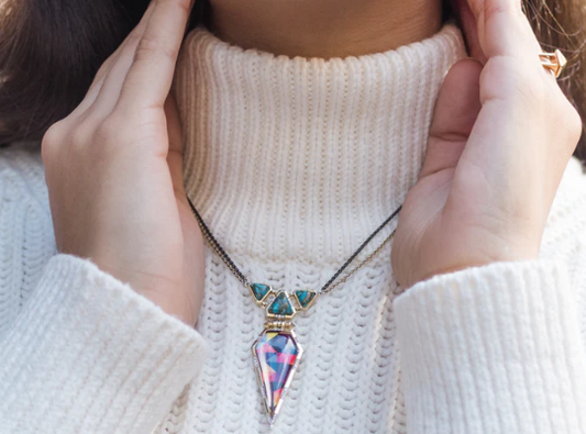 Fearless Turquoise Diamond Necklace in 14K Yellow Gold Plated Sterling Silver