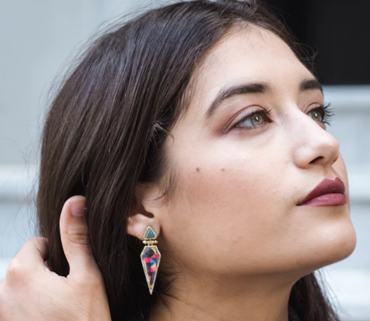 Fearless Turquoise Diamond Earrings in 14K Yellow Gold Plated Sterling Silver