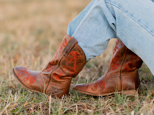 Foral Design Square Toe Western Boot, Tuff Rider