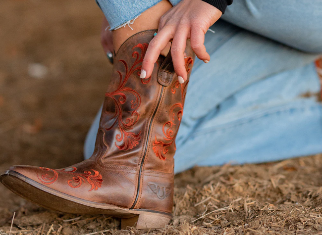 Foral Design Square Toe Western Boot, Tuff Rider