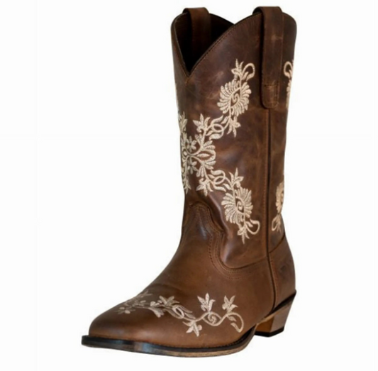 Embroidered Leather Square Toe Western Boot Tuff Rider