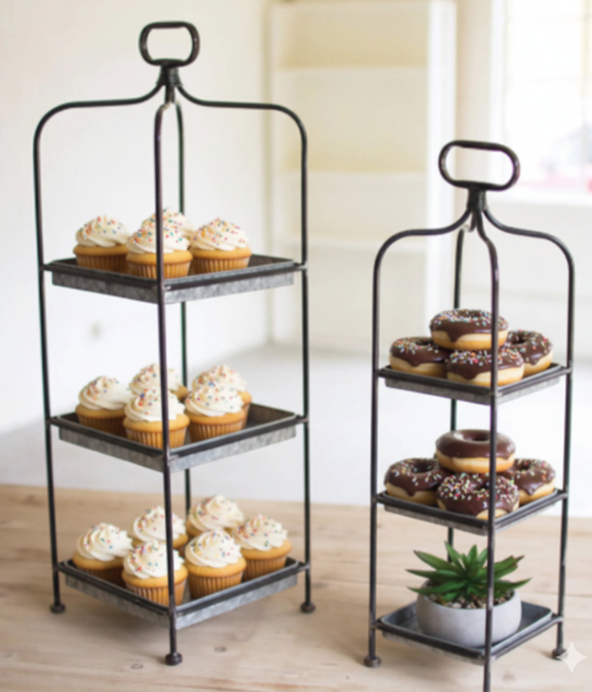 Country Chic Galvanized Tray Stand Set