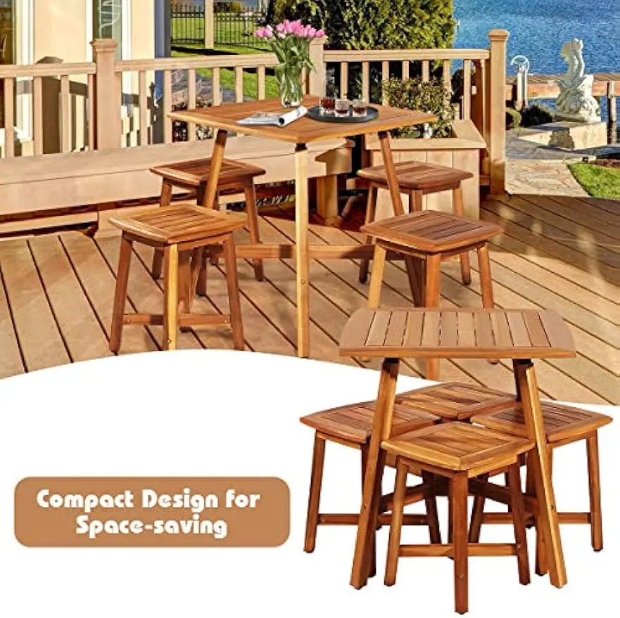 Charming 5 Pieces Aracia Wooden Patio Dining Set