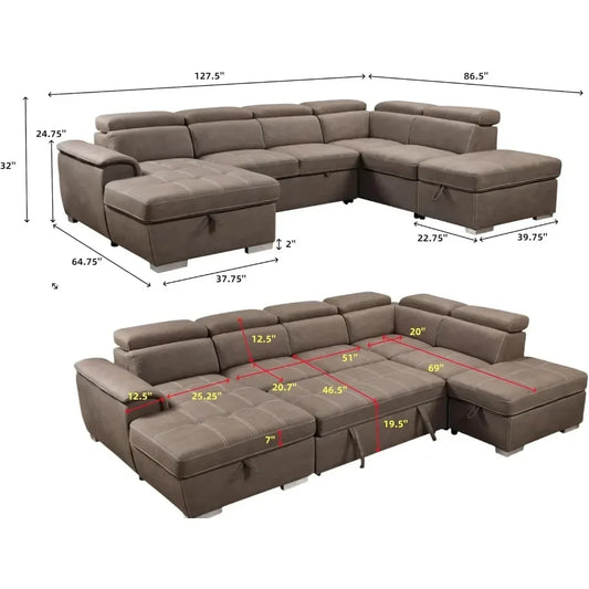 Ultimate Chic 7 Seat Sectional Sofa, Bed Conversion with  Storage