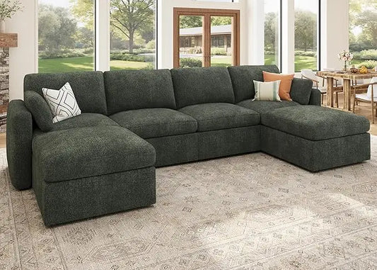 Charming Country Cottage Forest Green Sectional Couch with Hidden Storage
