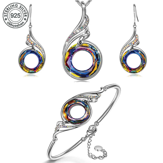 Unique Phoenix 925 Silver 3 Piece Bracelet and Earring Set