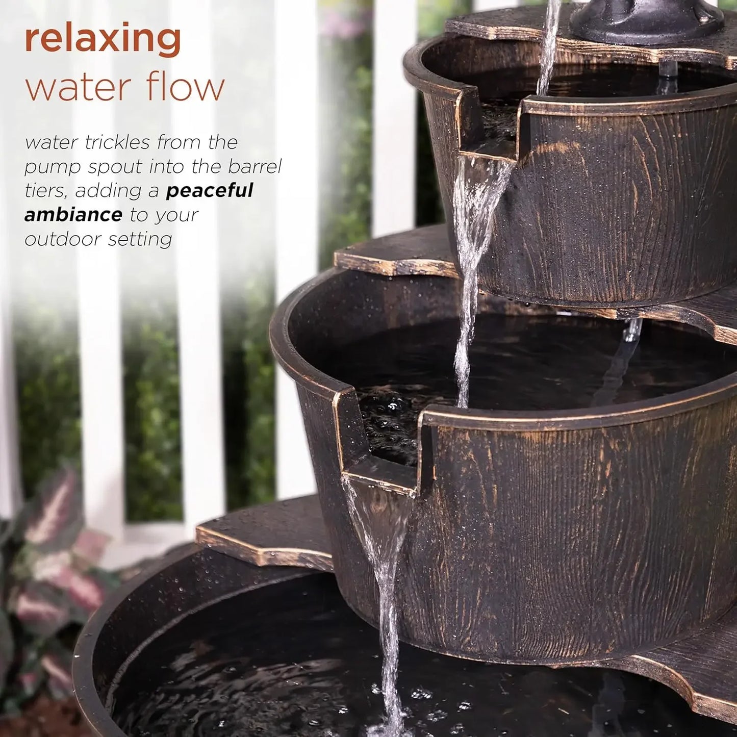 Timeless Rustic Tiered Pump and Barrel Water Fountain