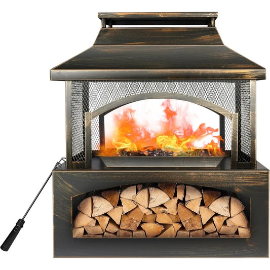 Rustic Farmhouse Wood-Burning Fireplace with Chimney – Handcrafted Warmth & Timeless Outdoor Charm