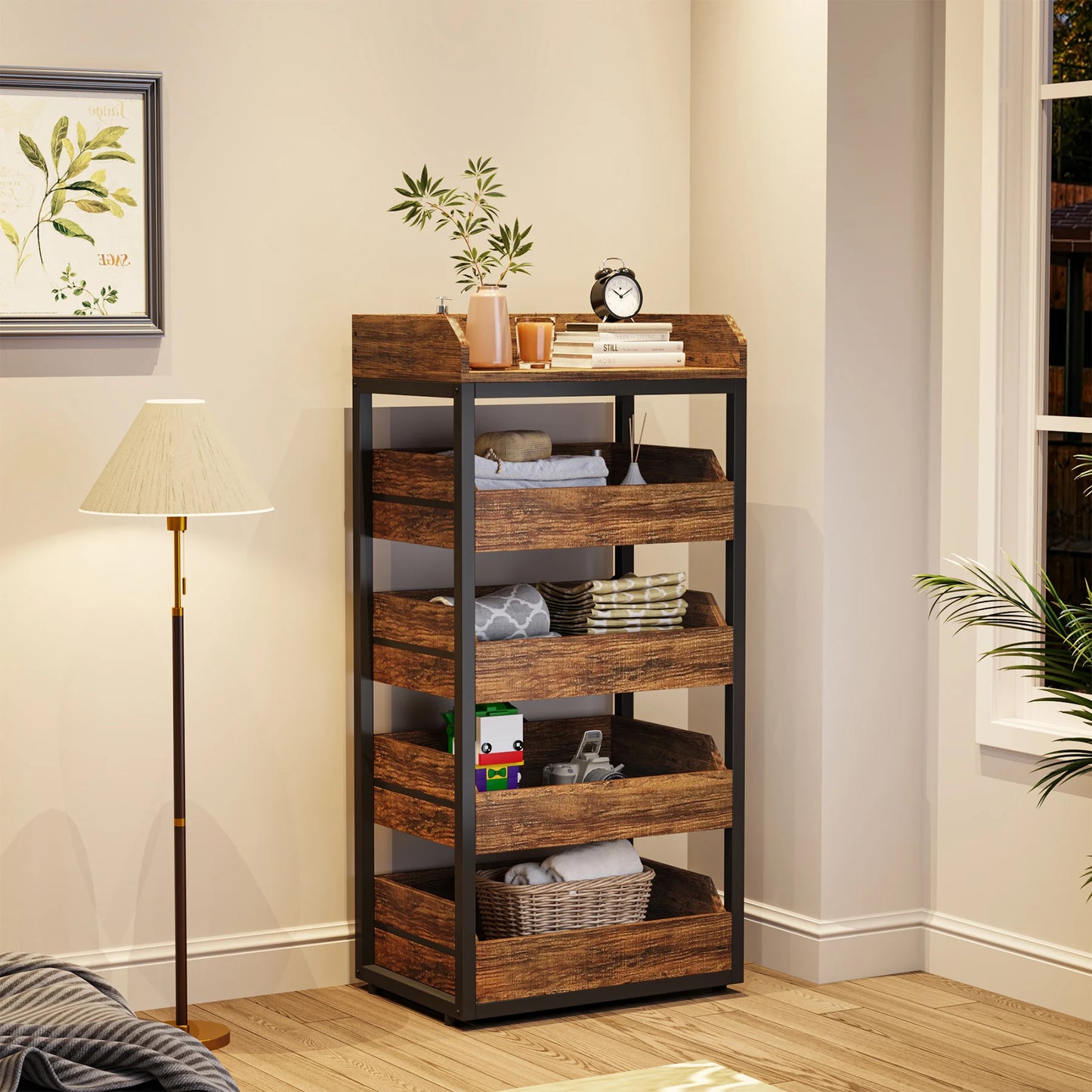 5-Tier Pull-Out Basket Stand, Utility Shelf Organizer