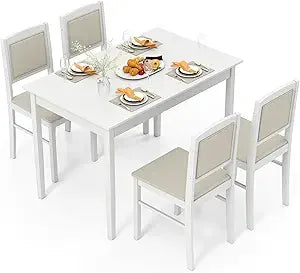 White Country Charm 5-Piece Dining Set Solid Wood