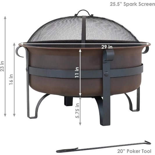 Timeless Rusitc Charm Bronze Cauldron Wood Fire Pit, Includes Poker and Spark Screen