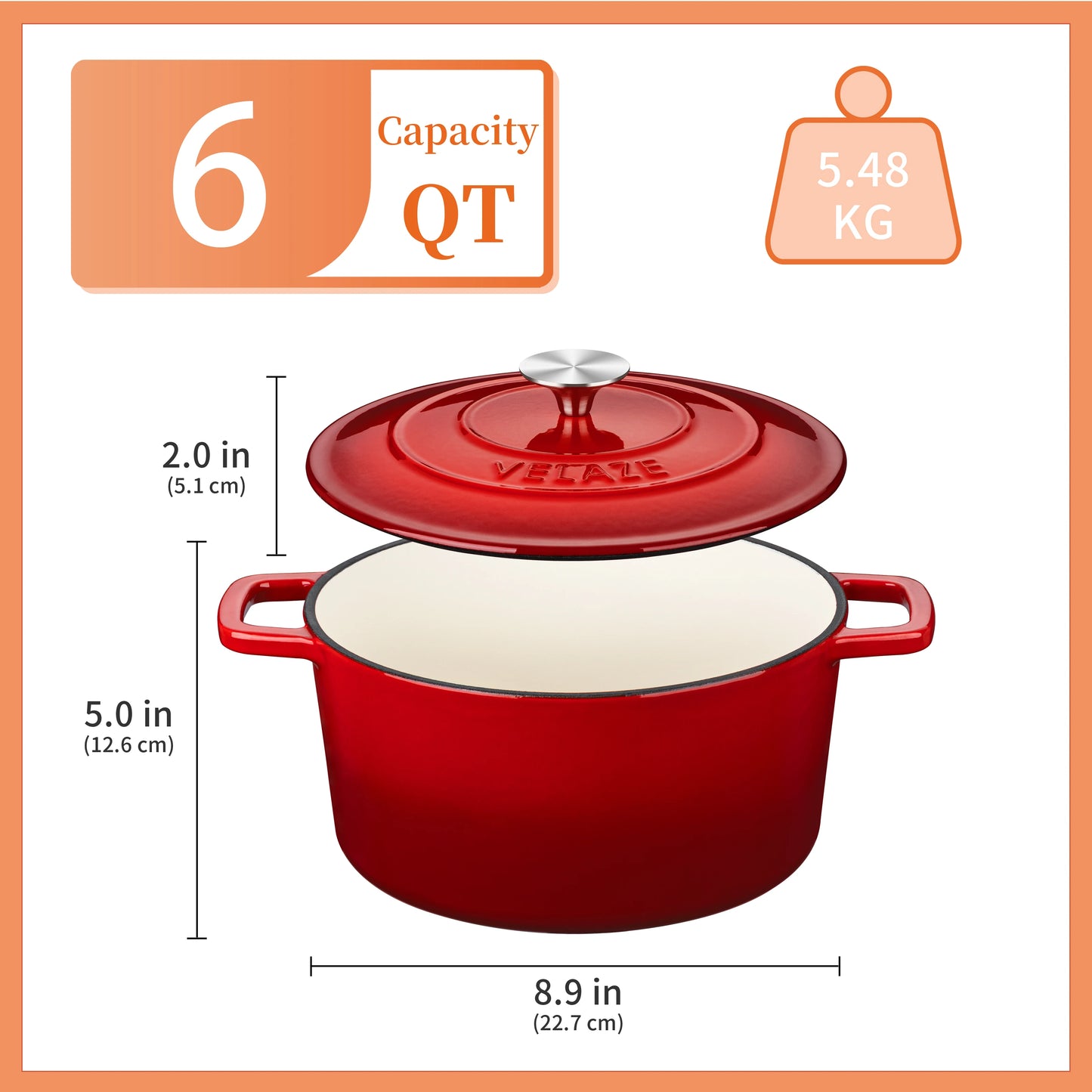 Chef Choice 6Q Dutch Oven in Cast Iron with Non-Stick Enamel