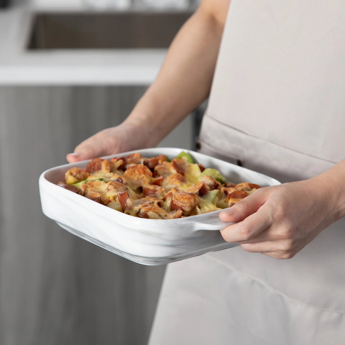 Chic Marble Grey Porcelian Baking Plate