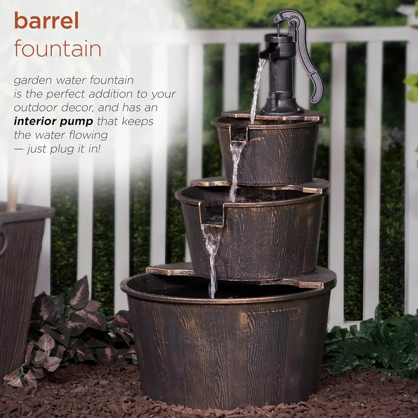 Timeless Rustic Tiered Pump and Barrel Water Fountain