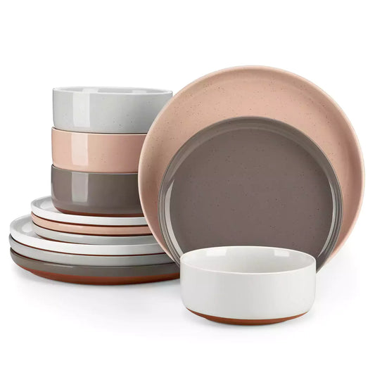 Stoneware 24 Piece Dinnerware Set for 8, in 5 Color Choices