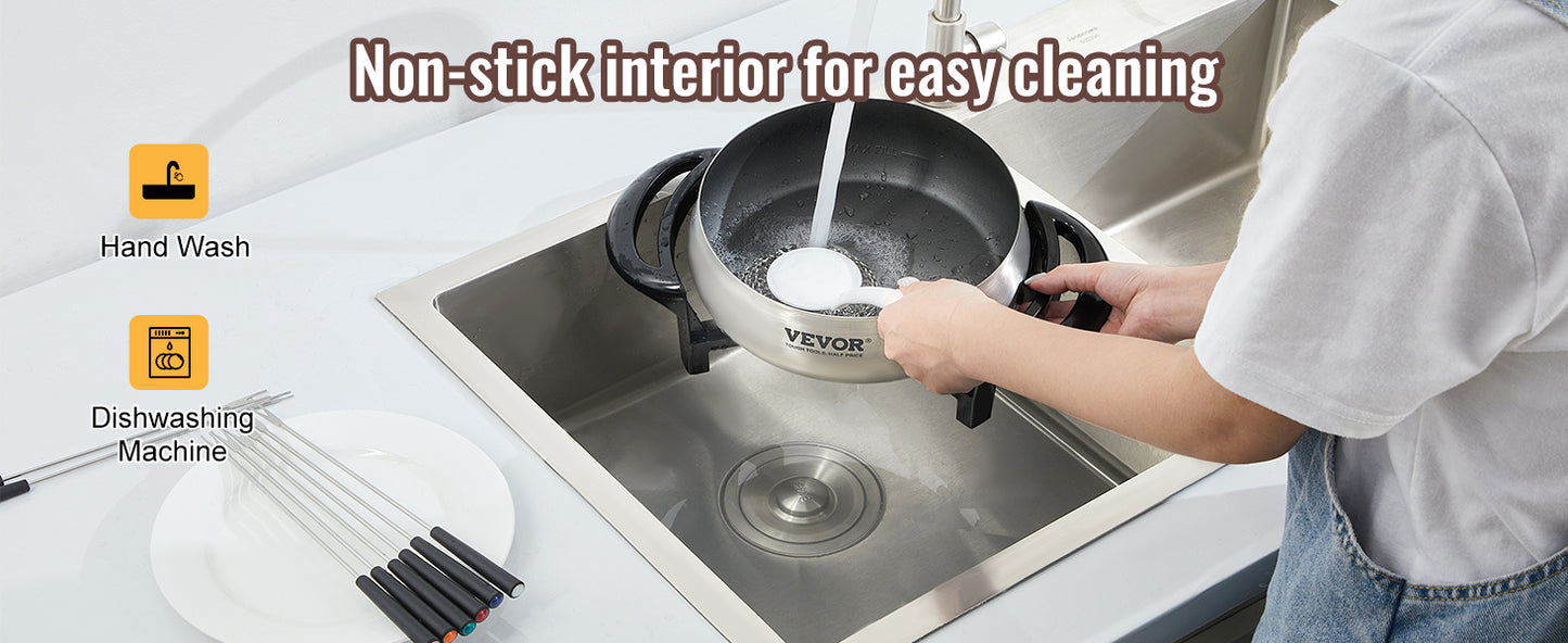 Electric 3 Quart Stainless Steel Fondue Pot Set