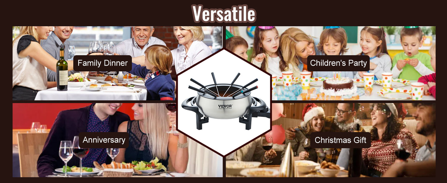 Electric 3 Quart Stainless Steel Fondue Pot Set